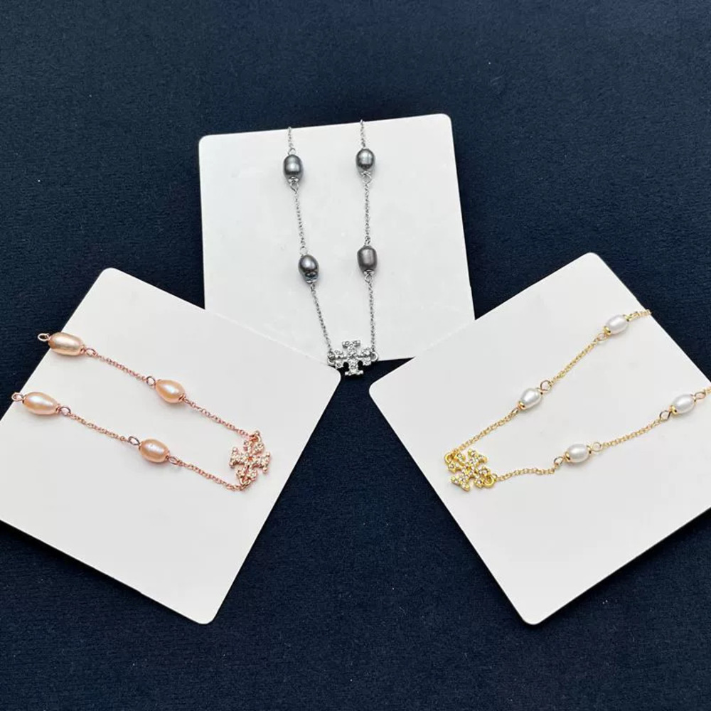 Tory Burch Natural Freshwater Pearl Two Letter Necklace Crystal Inlay